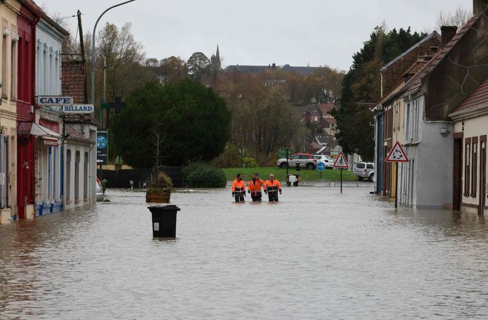 Overstromingen in Neuville-sous-Montreuil, Pas-de-Calais.