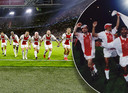 Ajax viert de zege op Borussia Dortmund. Inzet: Ajax na de UEFA Cup-overwinning in 1992.