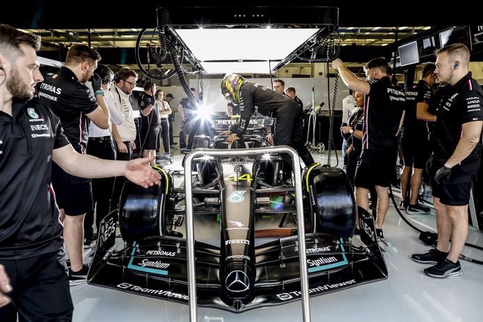 Hamilton en zijn Mercedes.