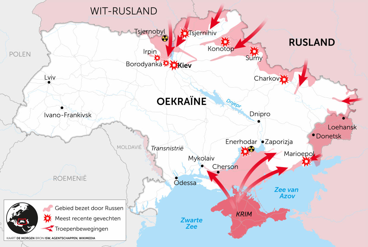 Russen nemen grootste kerncentrale van Europa in, tientallen burgerdoden nabij Kiev: hier staan Oekraïense en het Russische leger nu