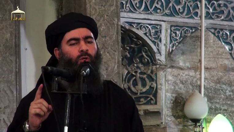 Abu Bakr al-Baghdadi in een propagandavideo uit 2014. Beeld afp