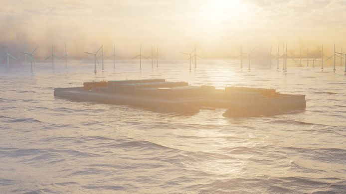 Een ontwerp van het kunstmatige energie-eiland dat voor de Belgische kust komt.