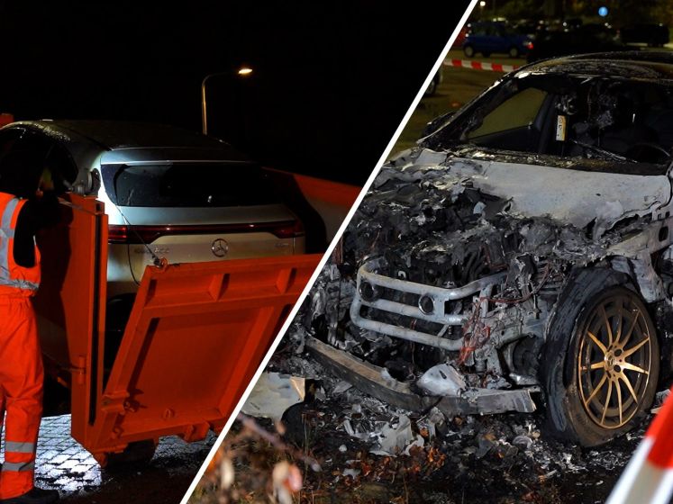 Peperdure elektrische Mercedes krijgt dompelbad na felle brand in Nijmegen