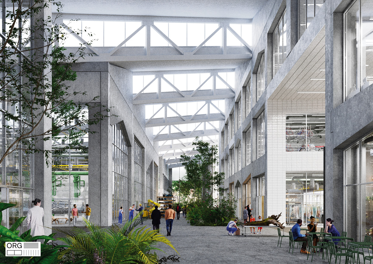 In de grote hallen zal veel ruimte voor groen zijn. Beeld ORG