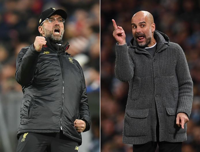 Trainers Jürgen Klopp (Liverpool) en Pep Guardiola (Manchester City).