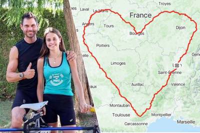 Fietsen door “hartje Frankrijk”: vader en dochter breken record grootste Strava-tekening met reuzenhart van 2.156 (!) kilometer