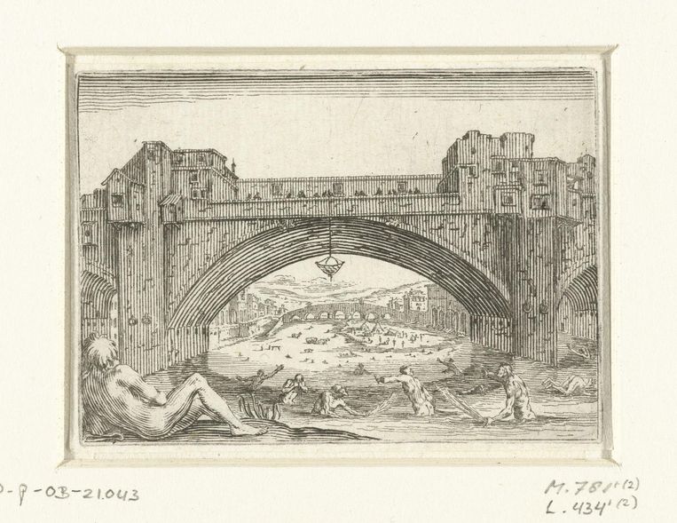 Ponte Vecchio te Florence - Jacques Callot (1621) Beeld RV - Collectie Rijksmuseum Amsterdam
