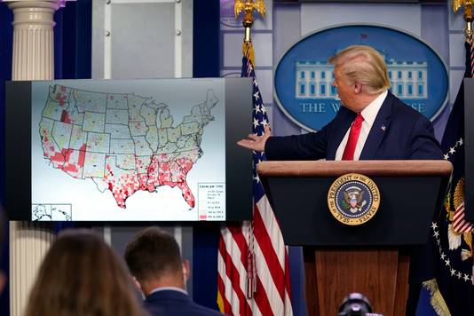 President Trump tijdens een persconferentie over de coronapandemie. (23/07/2020)