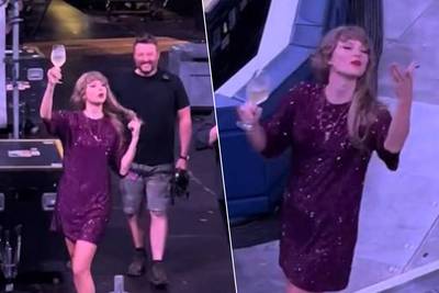 KIJK. Taylor Swift viert einde van eerste deel Eras Tour met wijntje