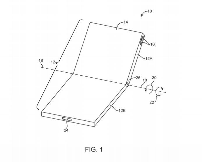Het patent dat Apple indiende voor wat lijkt op een opvouwbare smartphone.