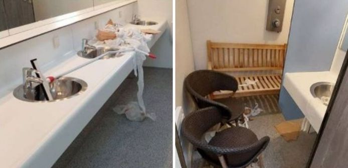 In het toiletgebouw in de jachthaven van Wemeldinge heeft een groep jongeren meerdere dingen vernield.