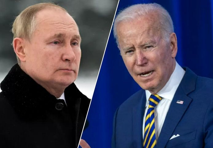Vladimir Poetin en Joe Biden.
