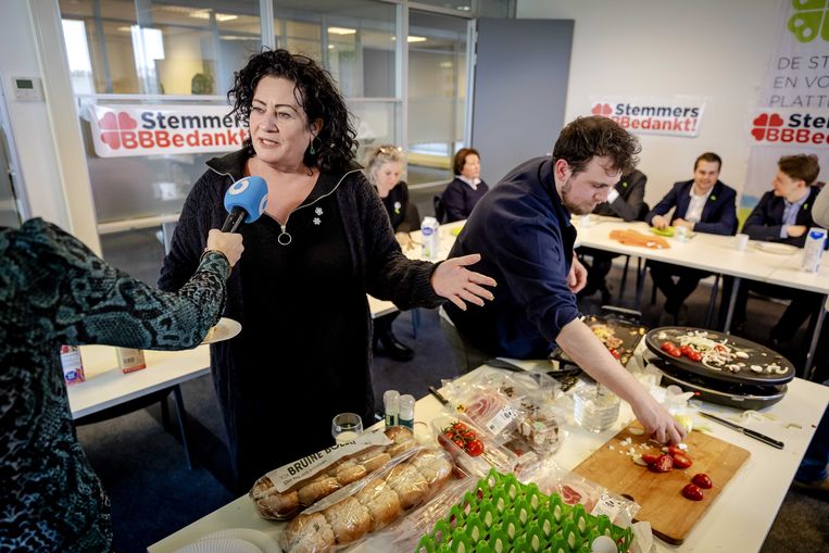  BBB-leider Caroline van der Plas donderdag tijdens een brunch op het partijbureau van de BoerBurgerBeweging, een dag na de Provinciale Statenverkiezingen.  Beeld Sem van der Wal / ANP