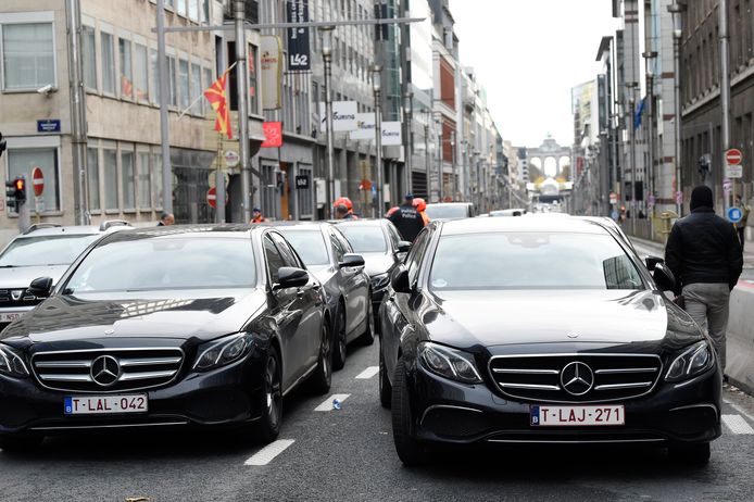 Manifestation des chauffeurs Uber à Bruxelles, le 26 novembre 2021.
