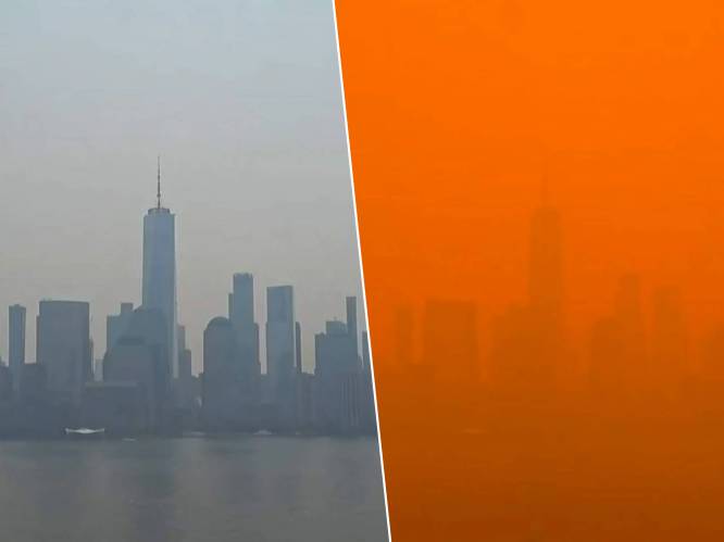 Timelapse laat zien hoe skyline New York in enkele uren tijd helemaal verzwolgen wordt door rook van bosbranden in Canada