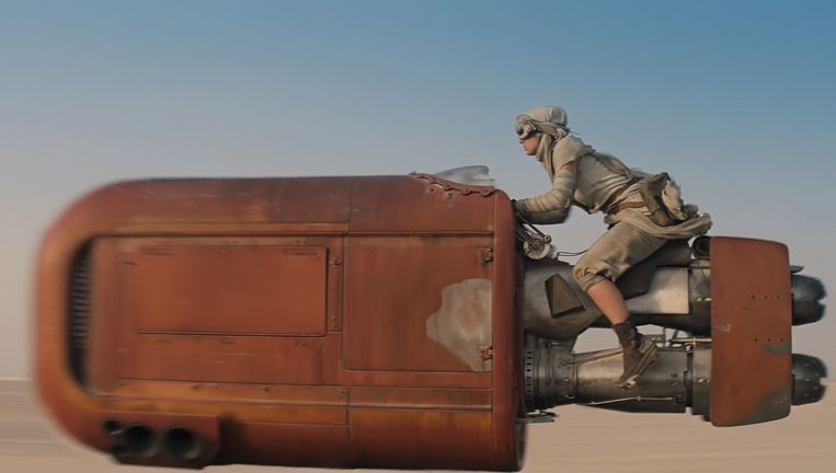 Daisy Ridley als Rey in 'The Force Awakens'. Beeld  