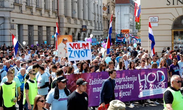 Duizenden mensen hebben in drie steden van Kroatië betoogd tegen abortus.