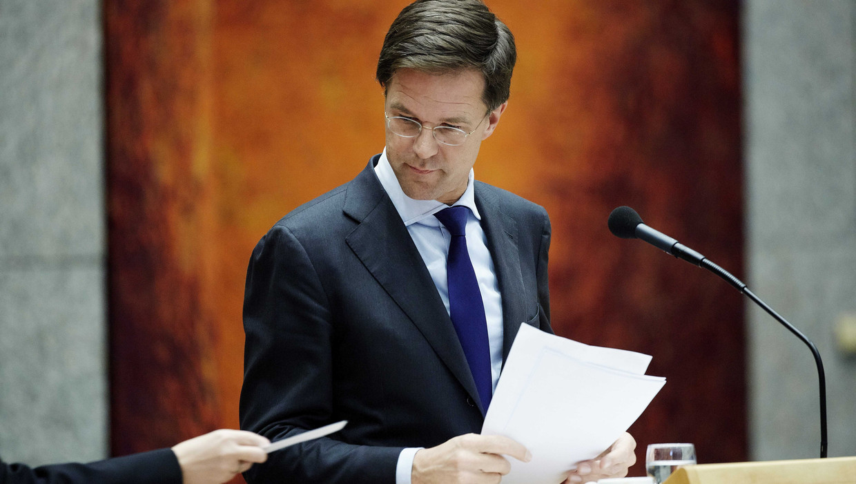 Premier Mark Rutte in de Tweede Kamer tijdens het debat over Europese Top. Beeld ANP