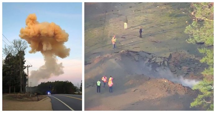 De gigantische explosie veroorzaakte een gifgele wolk, een grote krater en veel schade in de omgeving.