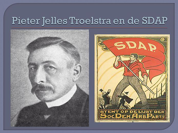 Pieter Jelles Troelstra en de SDAP, de voorloper van de PvdA, die pas in de jaren zeventig samen met de VVD voet aan de grond kreeg in de gemeente. Beelden van de expo Over de kiesdrempel, honderd jaar algemeen kiesrecht in Gilze en Rijen.