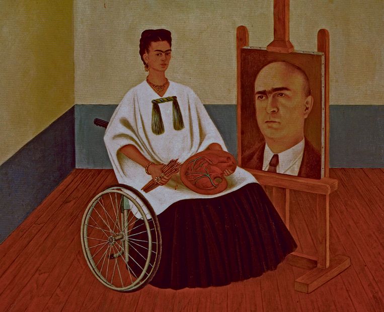 Frida Kahlo, Self-portrait with portrait of Doctor Farill, 1951. Beeld Alamy Stock Photo