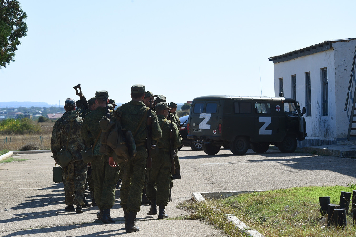 Des soldats russes en formation en Crimée.