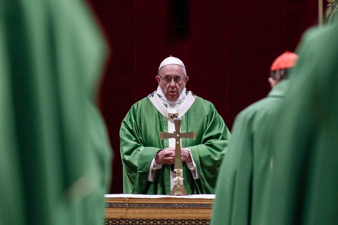 Paus Franciscus tijdens de mis in het Vaticaan, zondag 24 februari 2019.
