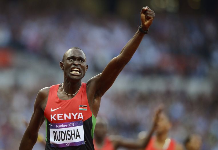 De Keniaan David Lekuta Rudisha bij zijn olympische overwinning op de 800m in 2012. Beeld Reuters