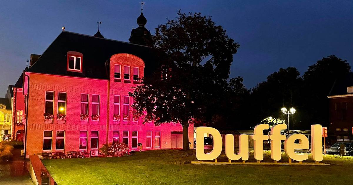 Gemeentehuis van Duffel in het roze tijdens borstkankermaand Duffel