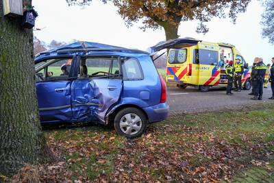 Auto botst tegen boom in De Rips, traumahelikopter komt voor gewonde bestuurder