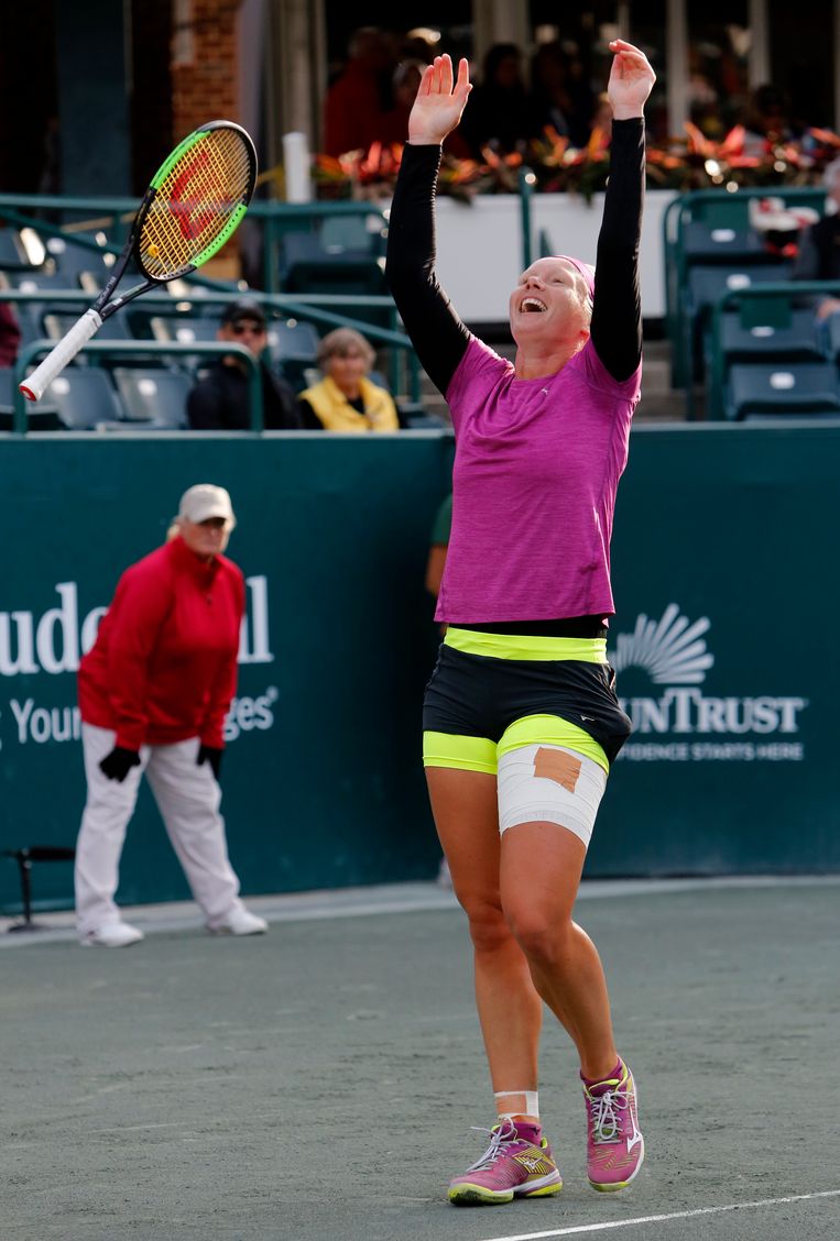 Kiki Bertens viert haar winst Beeld AP