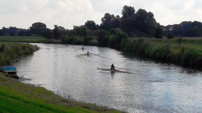 De bochten in de Vecht maken het lastig voor de roeiers die een rechte baan zijn gewend.
