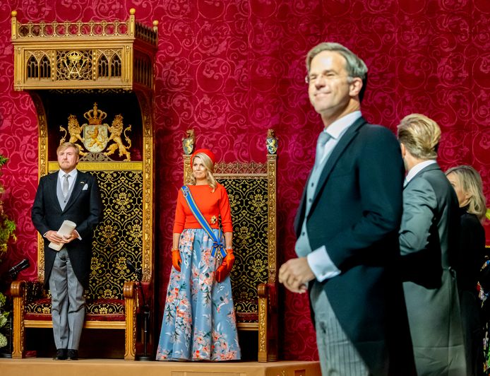 Premier Rutte tijdens de troonrede van de koning in de Grote Kerk in Den Haag.