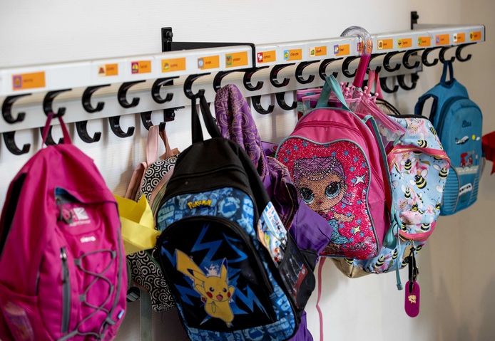 Archiefbeeld: jasssen en tassen hangen aan kapstokken op een buitenschoolse opvang