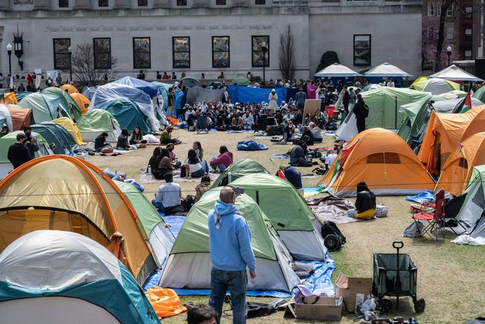 Het nieuwe protestkamp op Columbia University.