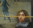 De restauratie legde details van de originele verflaag bloot, zoals de ogen van schilder Willem van Haecht.