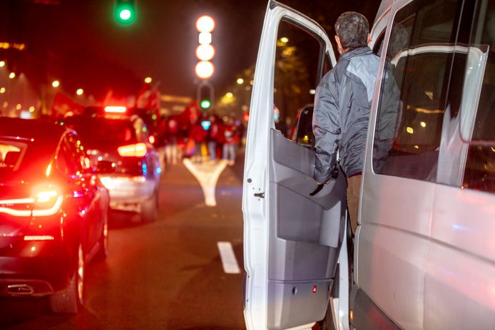 Beeld van de actie van de politievakbonden en de bijhorende verkeerschaos in Brussel.