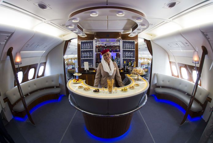 De superdeluxe businessclass in een Airbus A380 van Emirates.