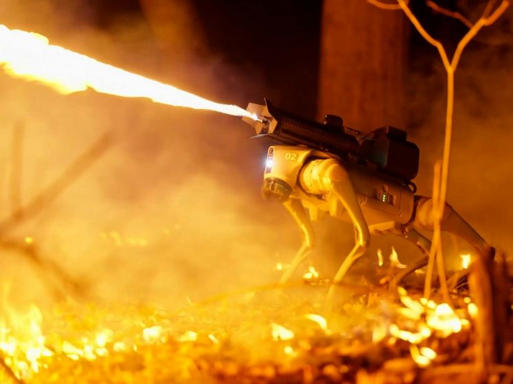 Amerikaans bedrijf maakt eerste robothond met vlammenwerper