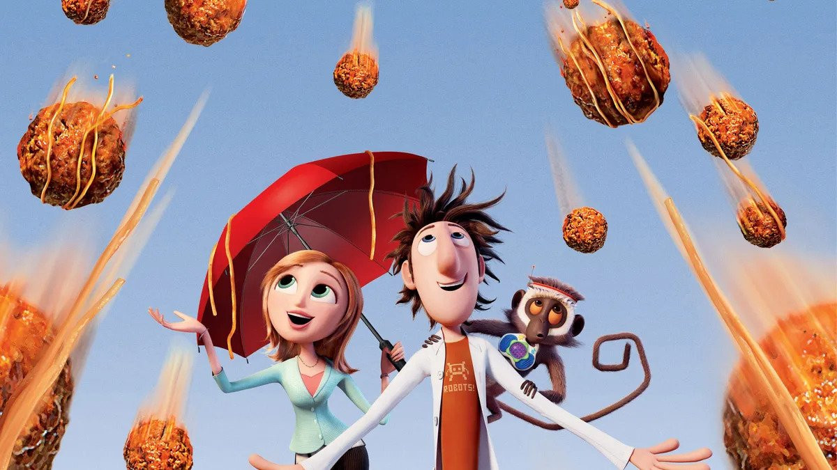 Kijk animatiefilm het regent gehaktballen in de bibliotheek foto