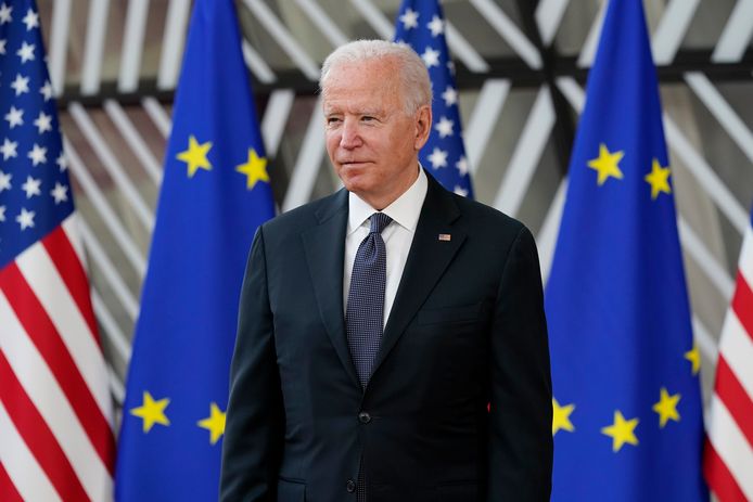 De Amerikaanse president Joe Biden op de VS-EU-top in Brussel.