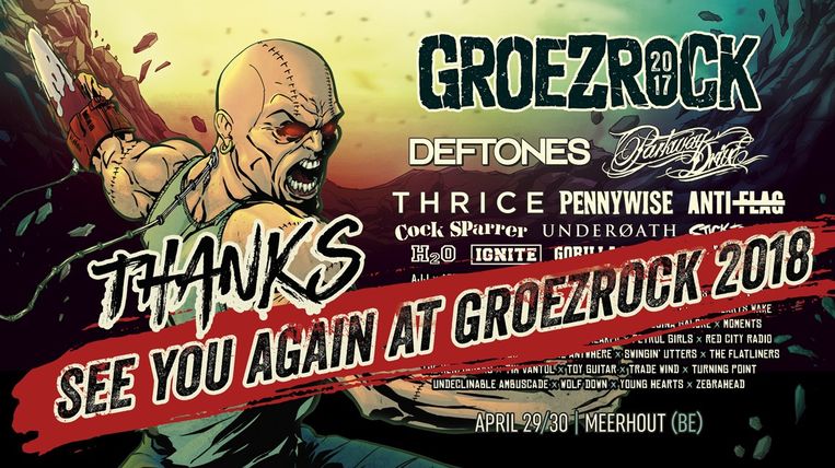 'See you again at Groezrock 2018' staat nog te lezen op de website van Groezrock, maar het festival last een sabbatjaar in. Beeld Groezrock