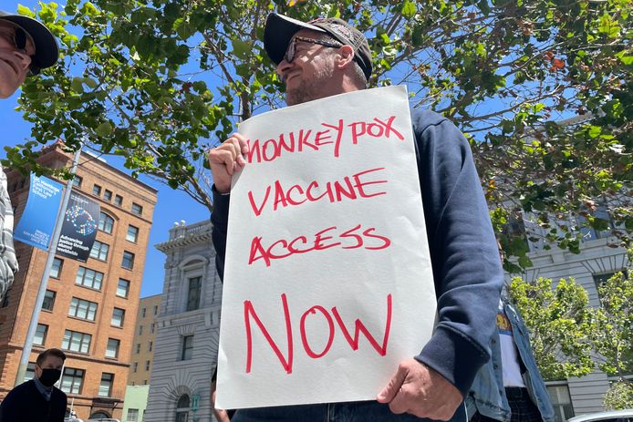 Een protest deze week in San Francisco om aandacht te vragen voor meer vaccins tegen de apenpokken.