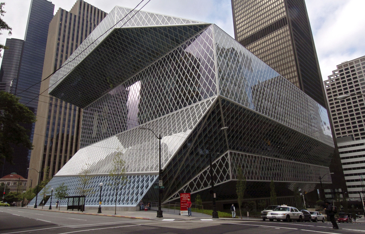 De nieuwe openbare bibliotheek van Seattle,  ontworpen in samenwerking met Rem Koolhaas. Beeld AFP