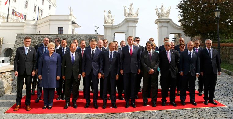 Europese leiders in Bratislava, op één van de voorbereidende EU-tops. Beeld reuters