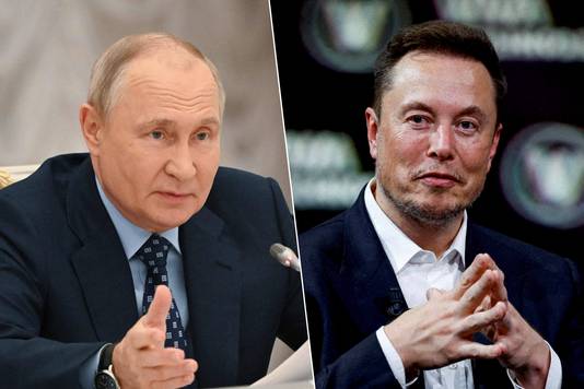 De Russische president Poetin en SpaceX-ceo Elon Musk.