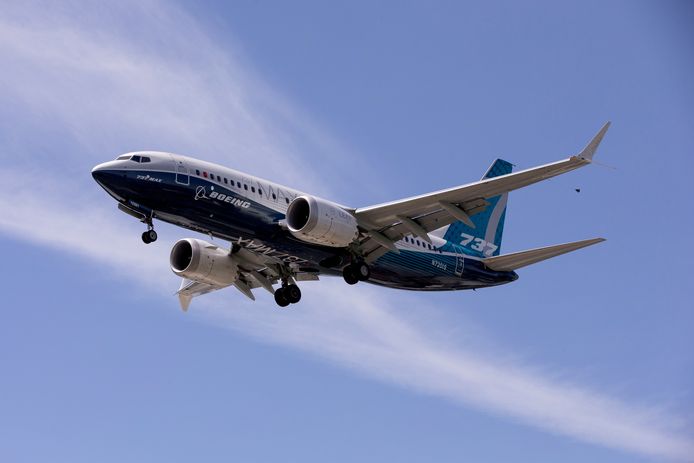 Een Boeing 737 MAX-testvliegtuig.
