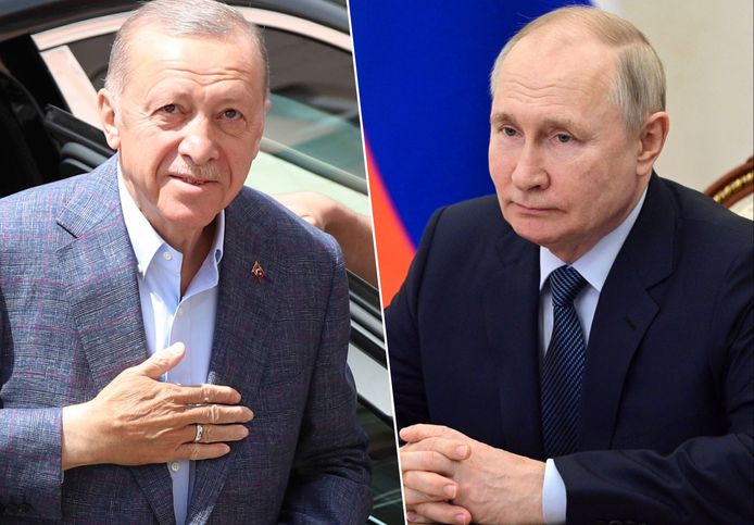 De Turkse president Recep Tayyip Erdogan (links) heeft naar eigen zeggen een "speciale relatie" met zijn Russische collega Vladimir Poetin (rechts).