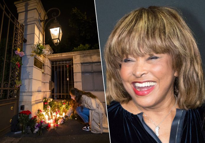 Een vrouw steekt een kaarsje aan, aan de woning van Tina Turner in Küssnacht in Zwitserland. Rechts: Tina Turner in 2018.
