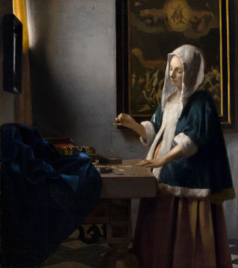 Vrouw met weegschaal, Johannes Vermeer, ca. 1662-64. Beeld National Gallery of Art, Washington, Widener Collection